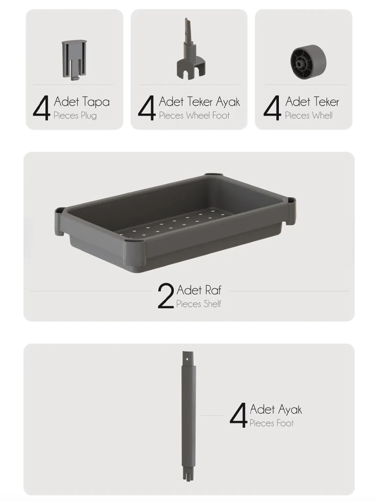 2 Katlı Tekerlekli Düzenleyici Raf | Mutfak & Evye Altı