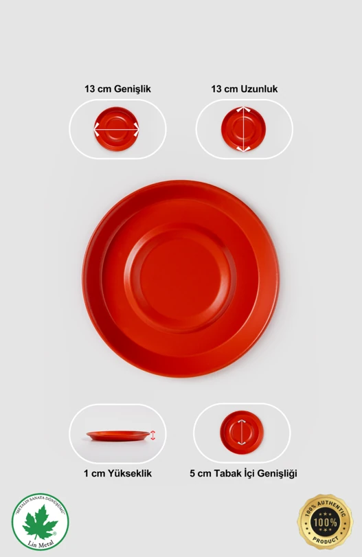 12'li Büyük Boy Metal Çay Tabağı, Kırılmaz, Paslanamz, Bükülmez Metal Çay Tabağı Seti