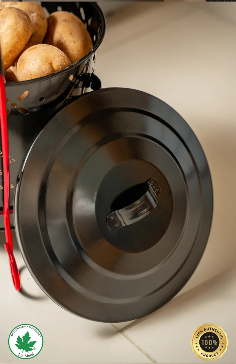 İki Katlı Konik Metal Sebzelik – Patates & Soğan Kovası