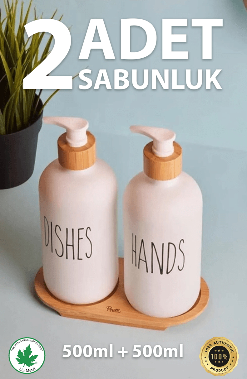 2’li Siyah-Beyaz Porselen Sabunluk Seti – Bambu Tepsili