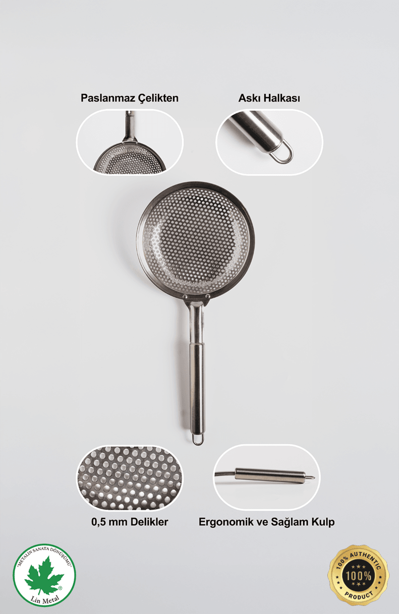16 cm Paslanmaz Çelik Kevgir – Metal Saplı