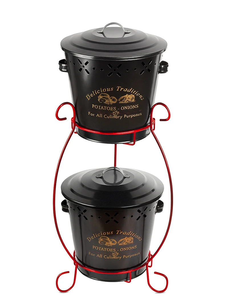 İki Katlı Konik Metal Sebzelik – Patates & Soğan Kovası