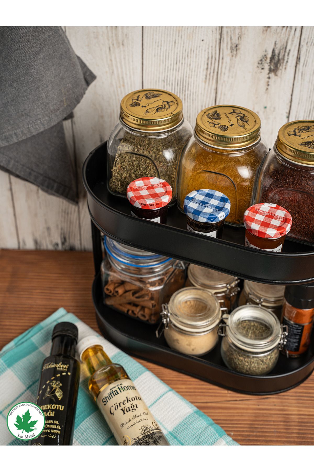 İki Katlı Metal Baton Organizer – Mutfak & Banyo Düzenleyici, Galvaniz Raflı Saklama Standı