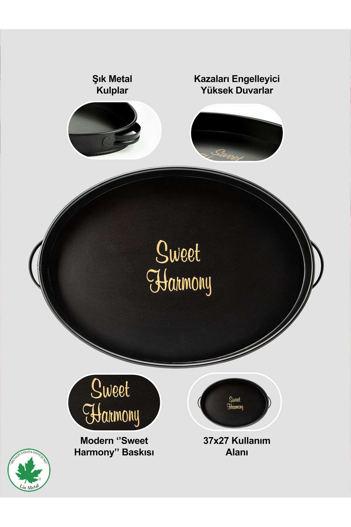 Lemna 37 cm Oval Metal Tepsi (Harmony Baskılı)