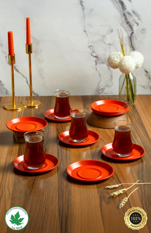 12'li Büyük Boy Metal Çay Tabağı, Kırılmaz, Paslanamz, Bükülmez Metal Çay Tabağı Seti