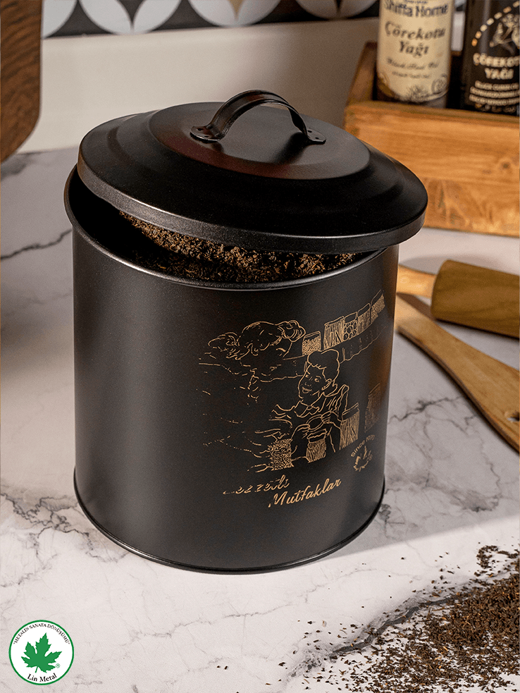 Metal Kapaklı Saklama Kabı Erzak Kabı Organizer Kutu (Anne Kız Lezzetli Mutfaklar Baskılı)