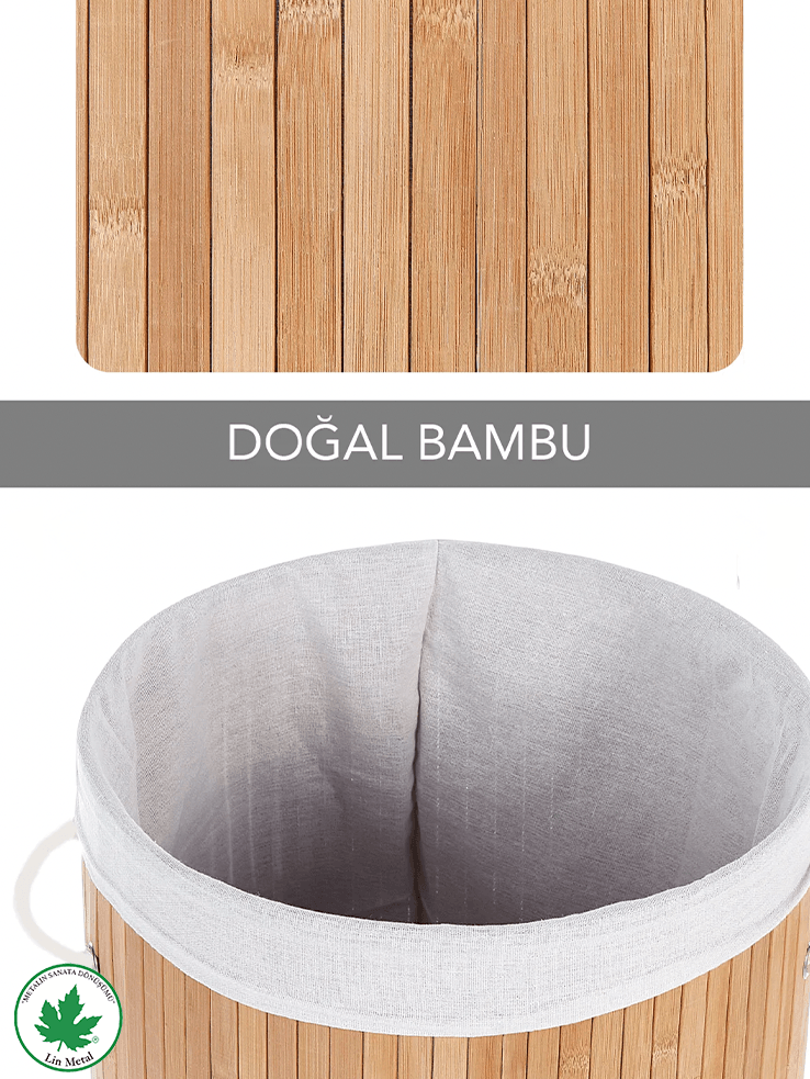 Yuvarlak Kirli Sepeti Bambu BÜYÜK