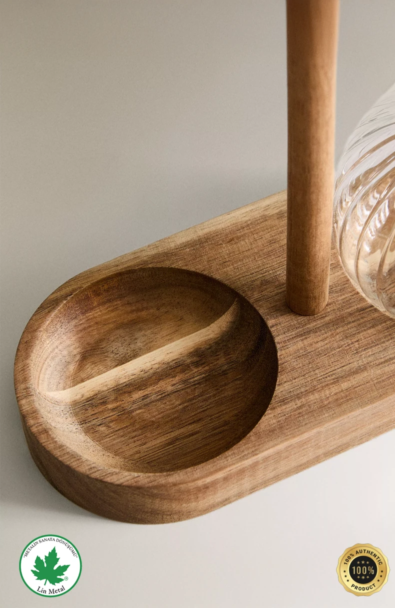 2’li Cam Yağdanlık & Sirkelik Seti – Ahşap Standlı