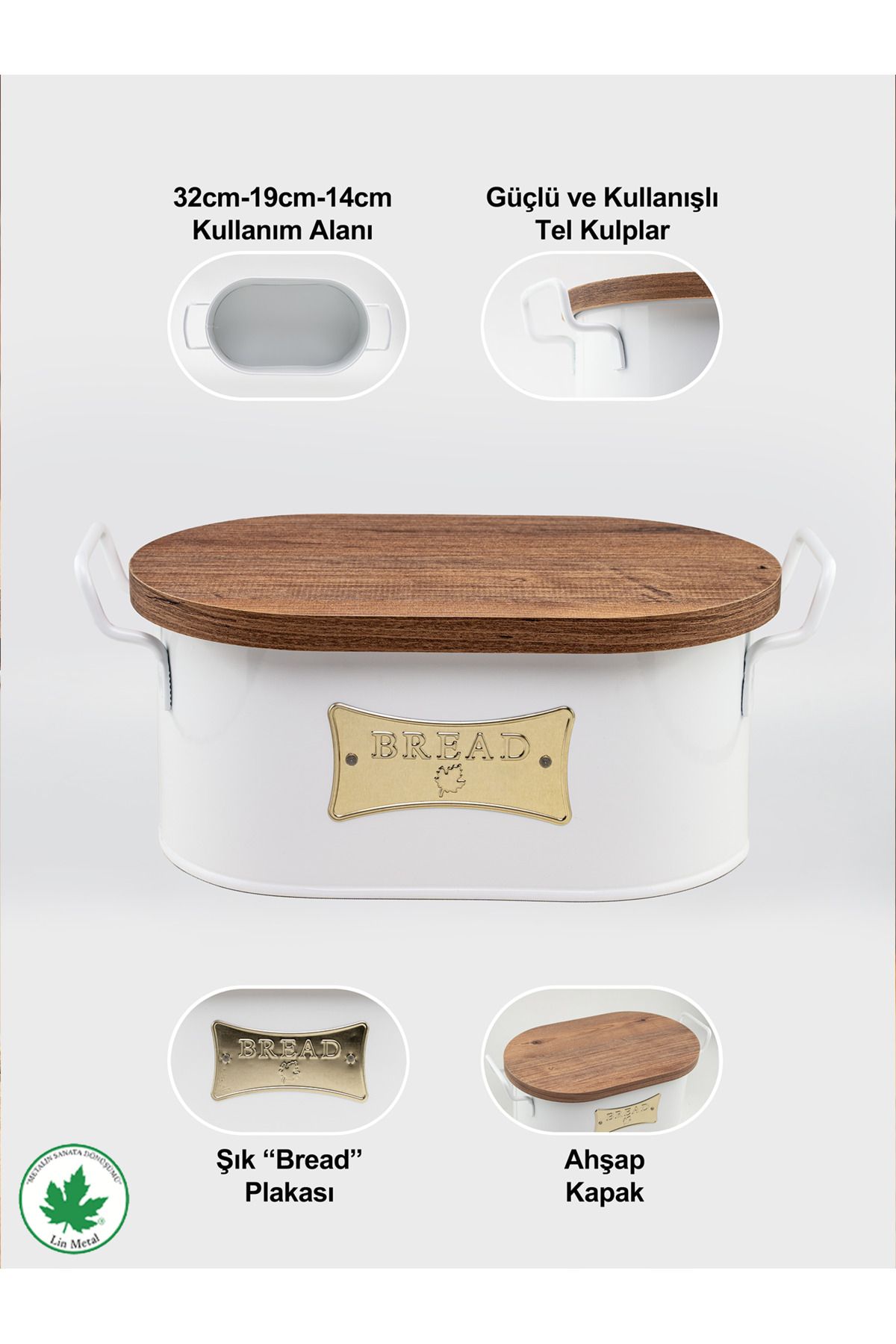 Ahşap Kapaklı Tel Kulplu Metal Ekmeklik – Bread Plakalı