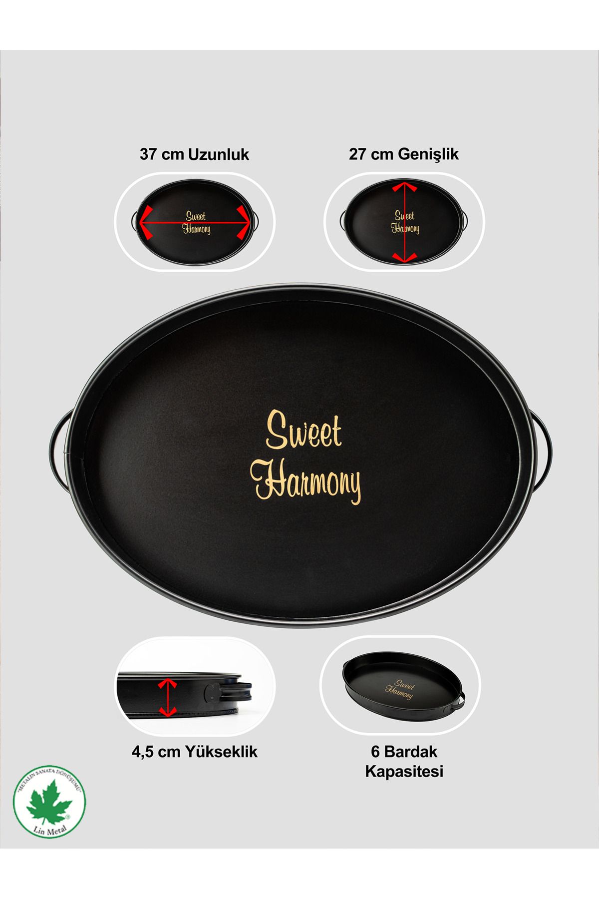Lemna 37 cm Oval Metal Tepsi (Harmony Baskılı)