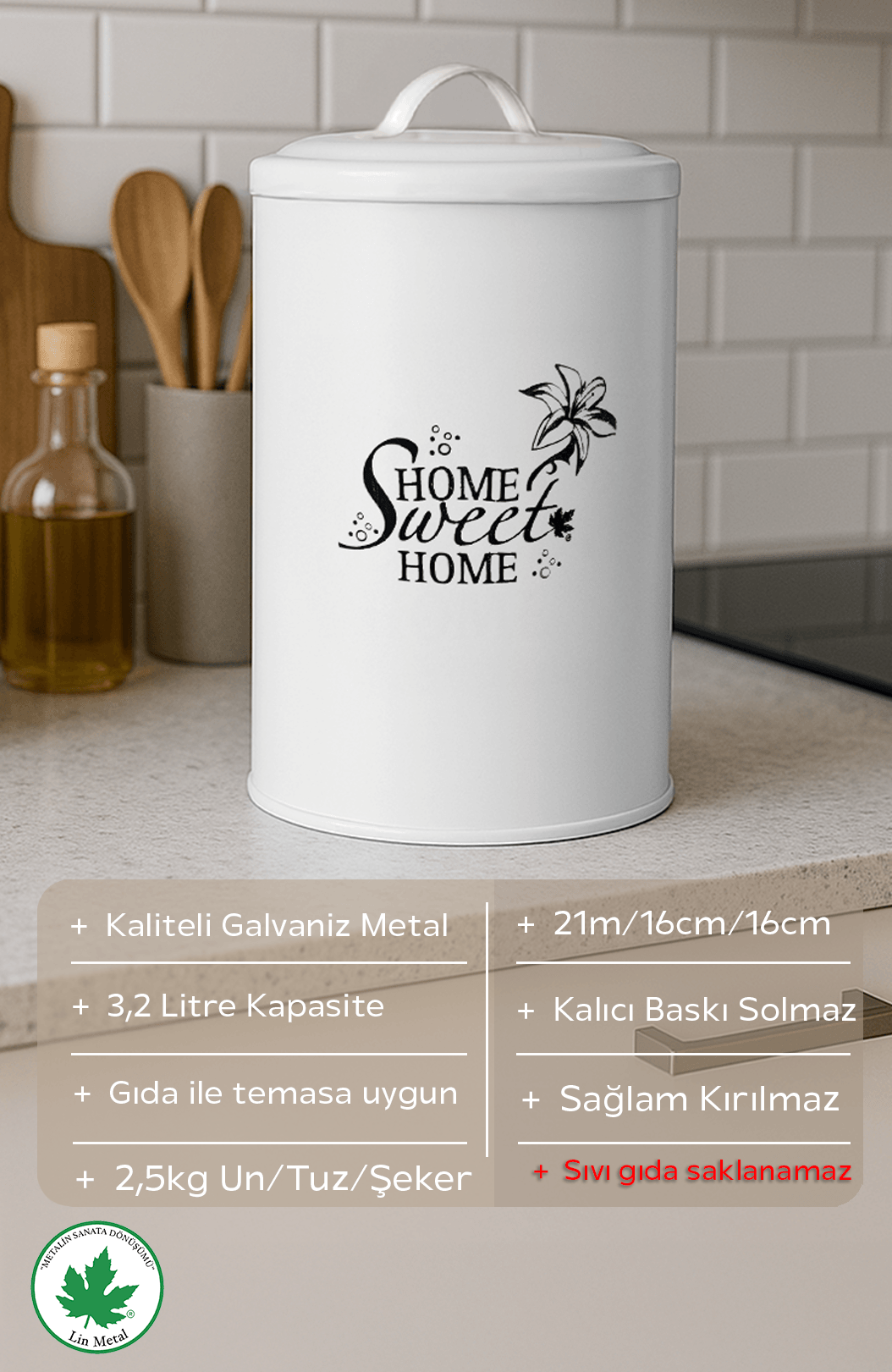Home Sweet Home Metal Saklama Kabı – Yuvarlak (Tek)