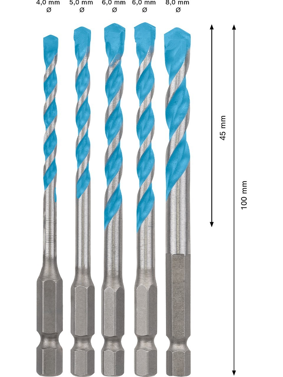 Bosch Expert Hex-9 Multiconstruction Delme Ucu Seti 4/5/6/6/8 mm 5 Parça