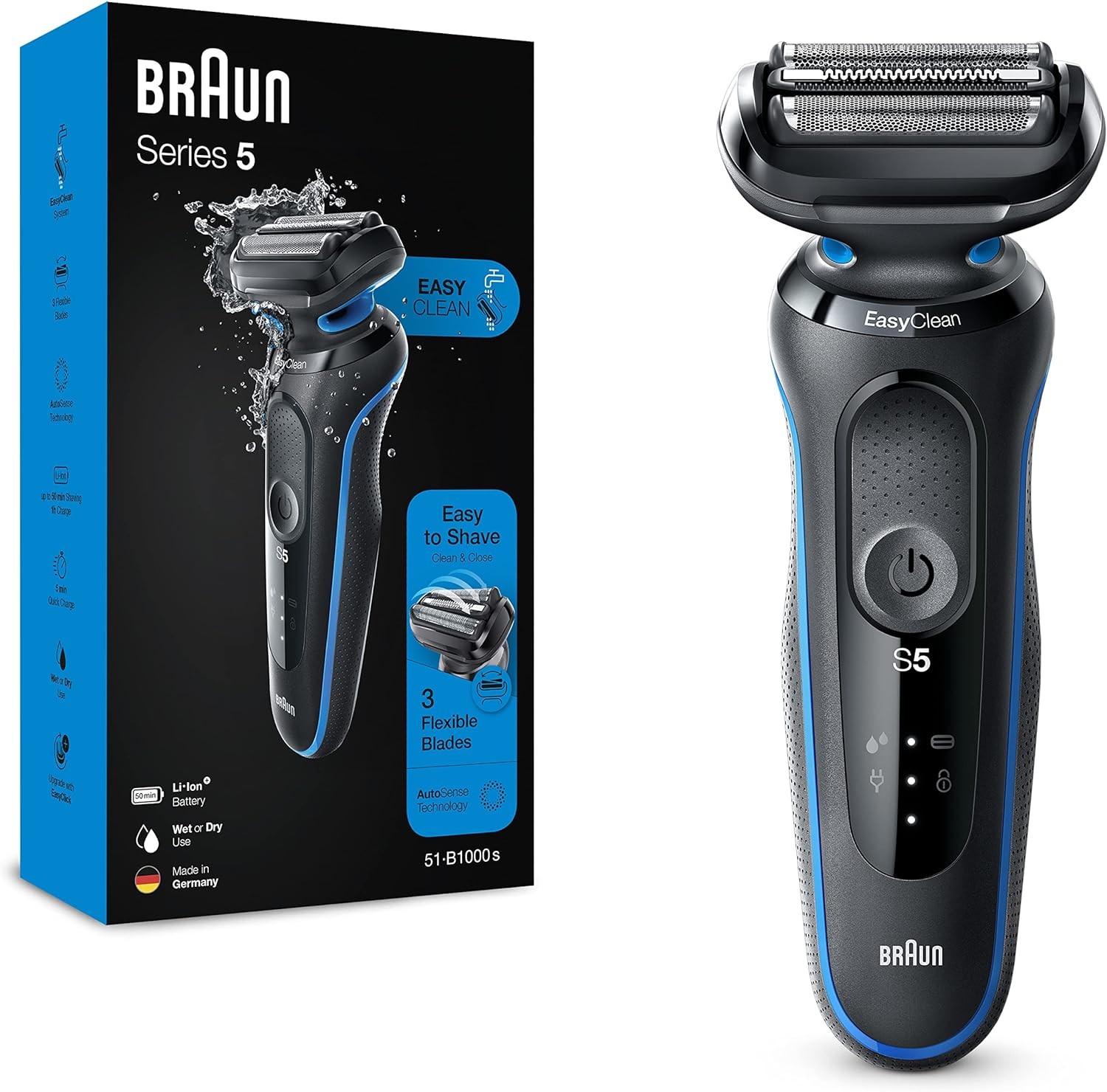 Braun Yeni Seri 5 B1000s Kablosuz Tıraş Makinesi, AutoSense, EasyClean, EasyClick, Islak & Kuru