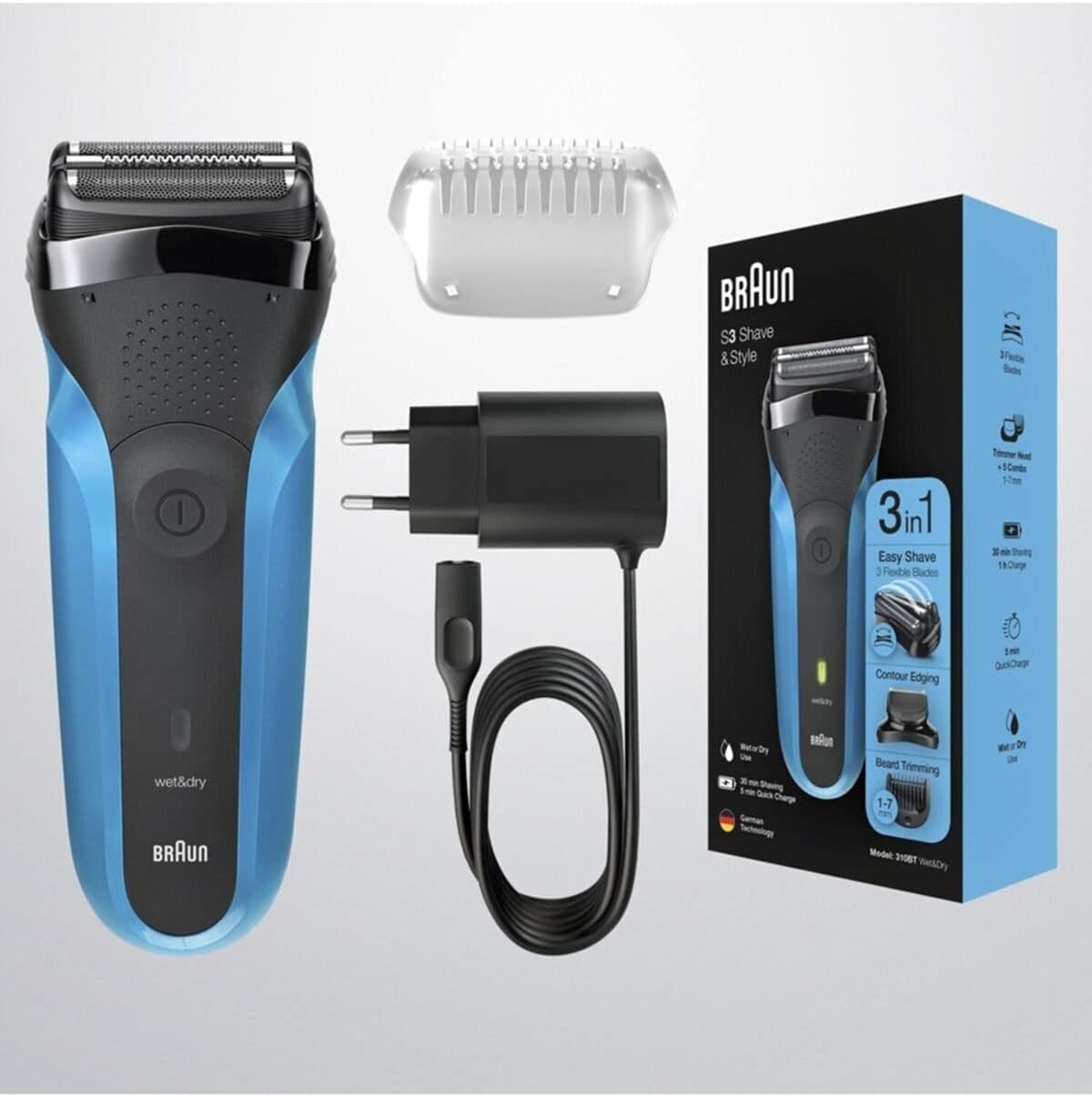 Braun Series 3 310 BT BLUE 3’ü 1 Arada Sakal Şekilendirici ve Tıraş Makinesi