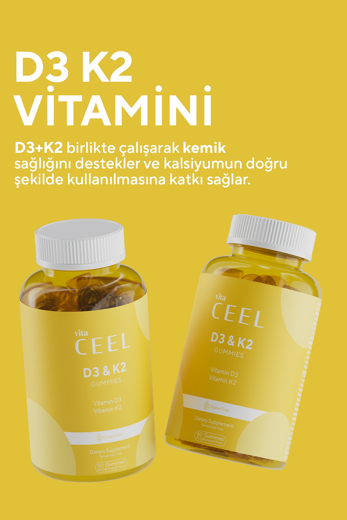 D3 K2 Vitamin Gummy, Portakal Aromalı, 60 Çiğnenebilir Form