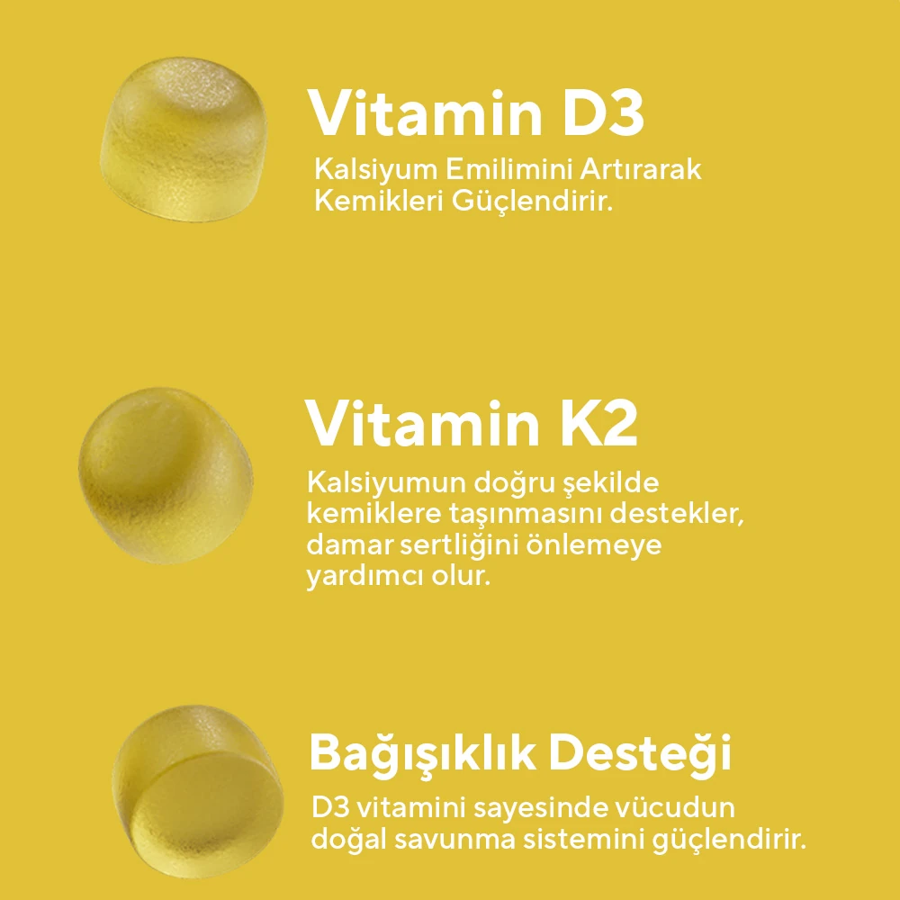 D3 K2 Vitamin Gummy, Portakal Aromalı, 60 Çiğnenebilir Form