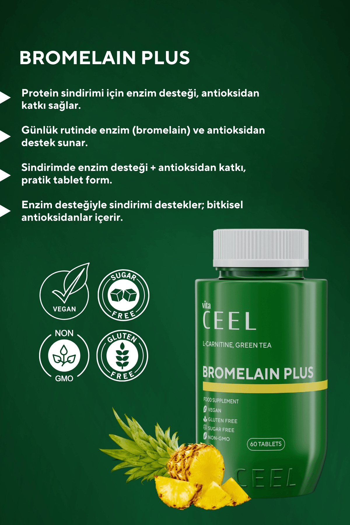 Bromelain Plus – Ananas Enzimi, Quercetin & NAC İçerikli 60 Tablet