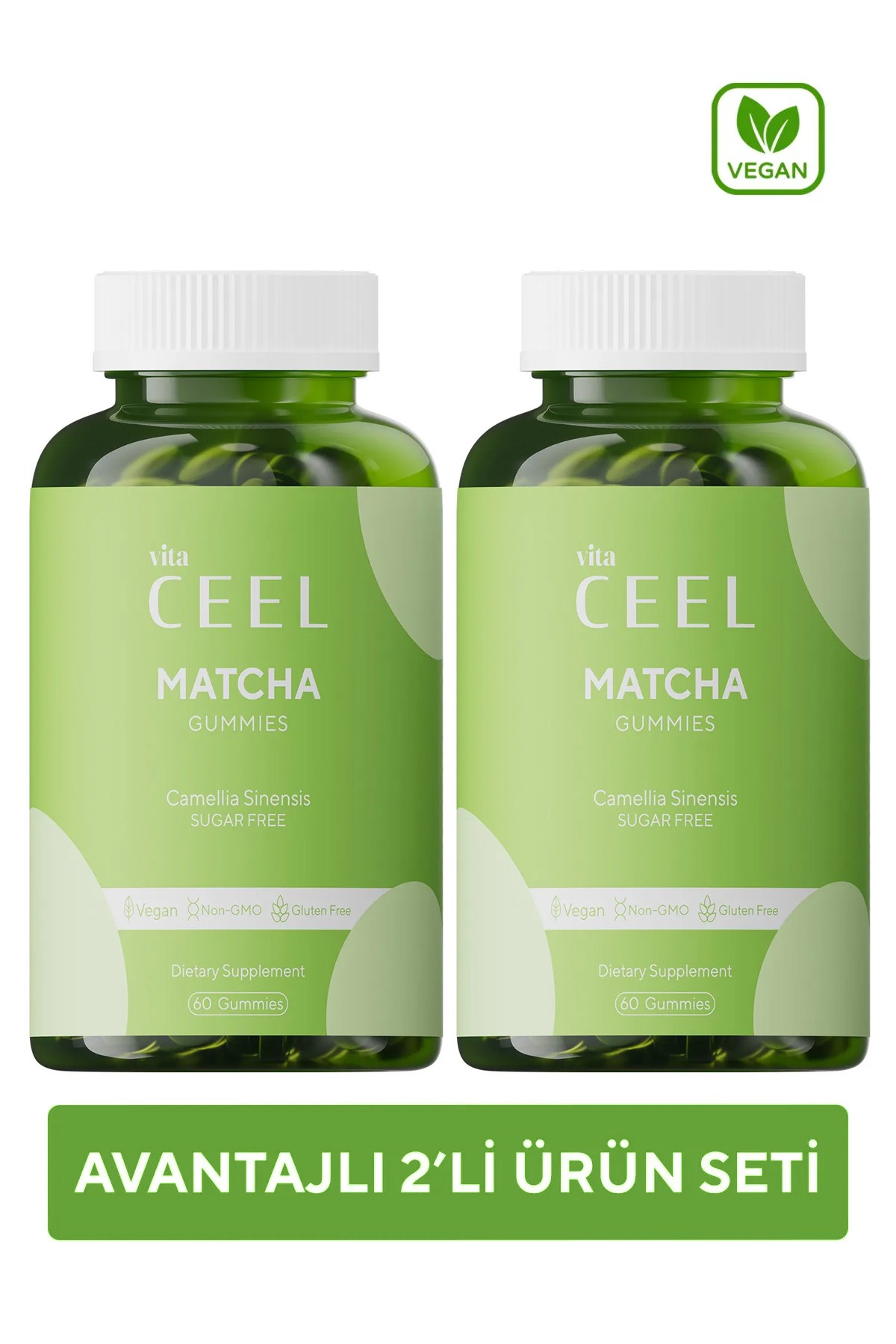 2'li Matcha Gummy, Yeşil Çay İçerikli Çiğnenebilir Vegan Gummy