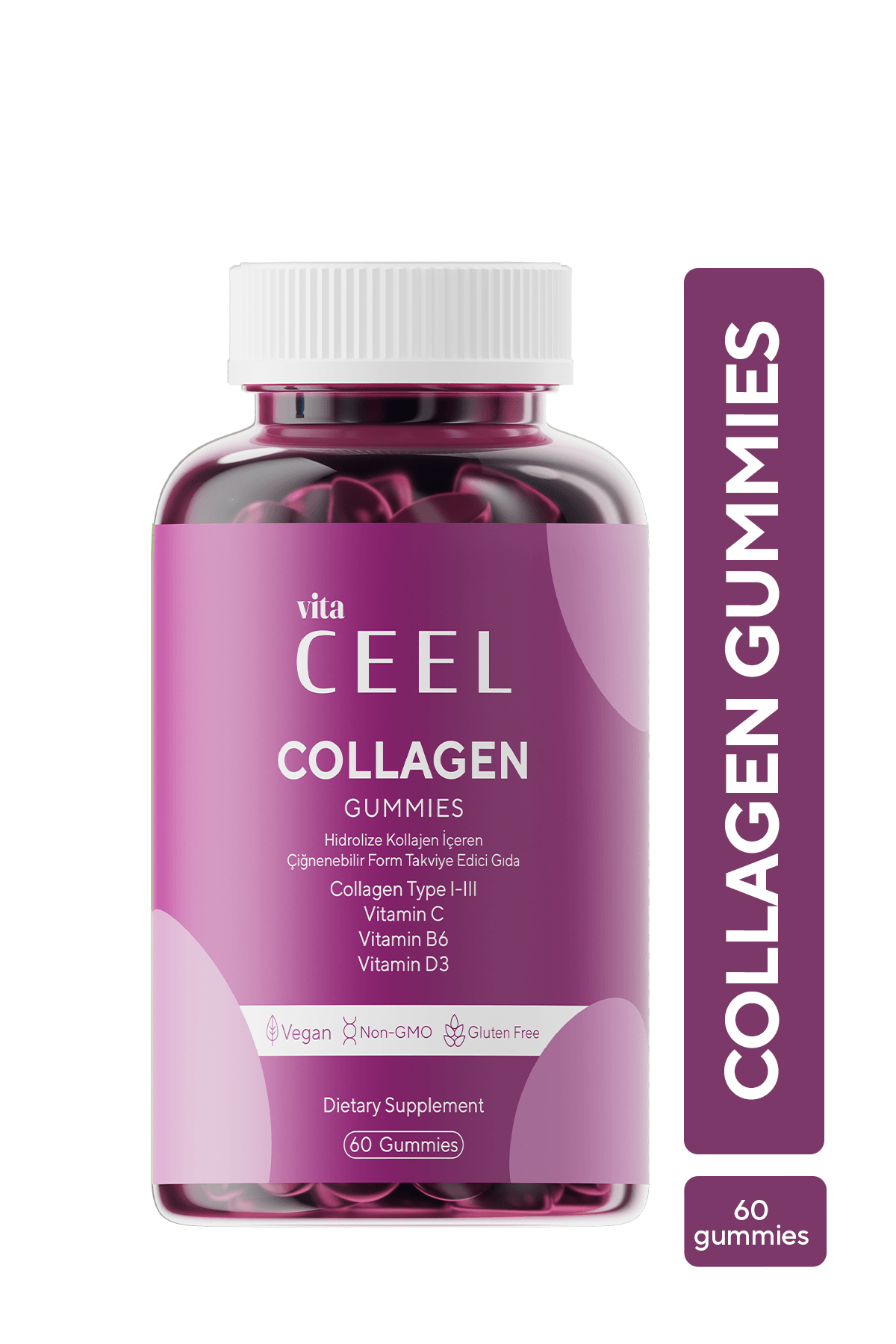 Kollajen Çiğnenebilir Gummy, Tip,1-3, Vitamin C, Vitamin B6, Vitamin D3