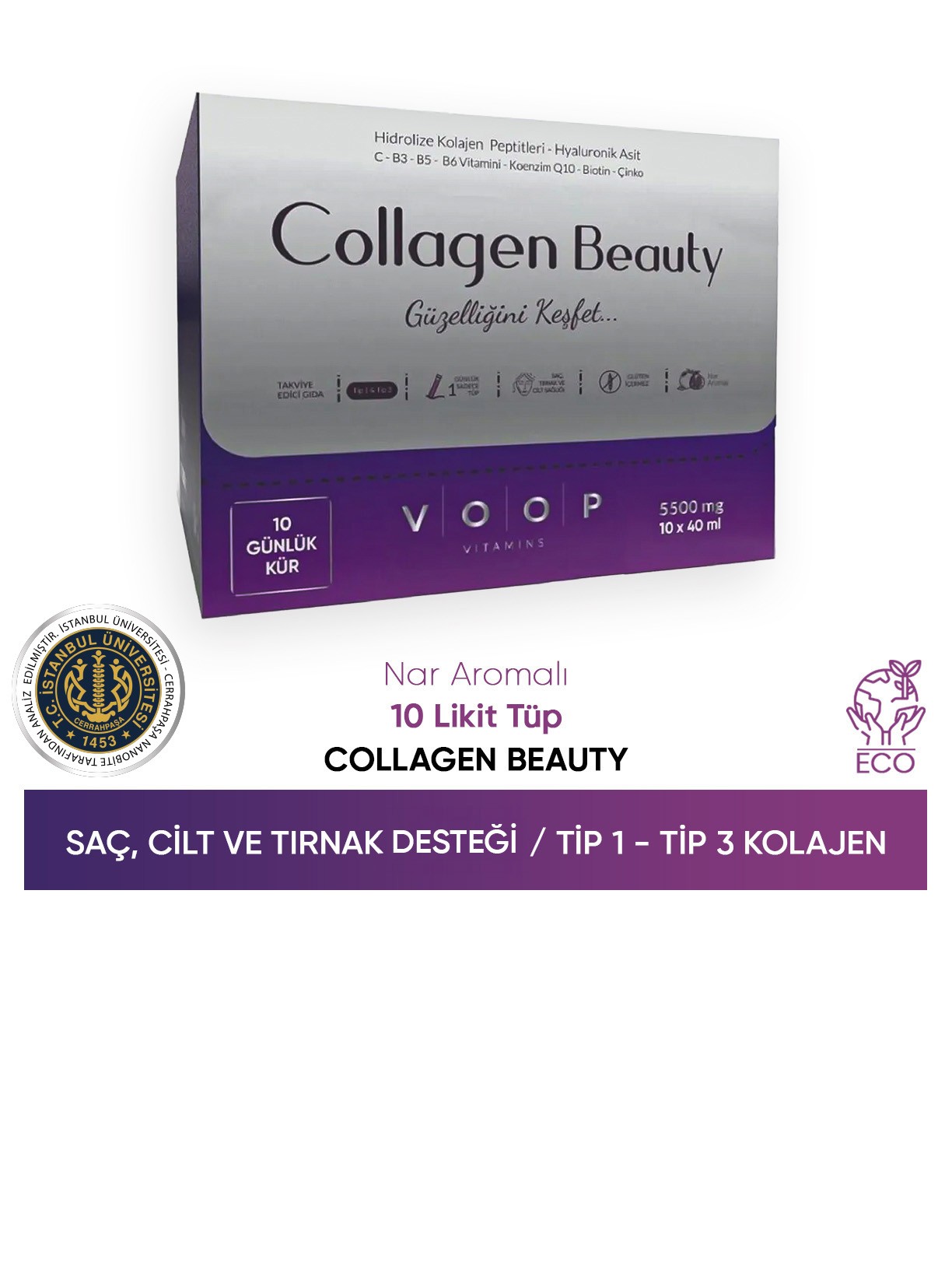 Collagen Beauty Yüksek Biyoaktif Hidrolize Tip 1 & Tip 3 Kolajen - 10 Tüp