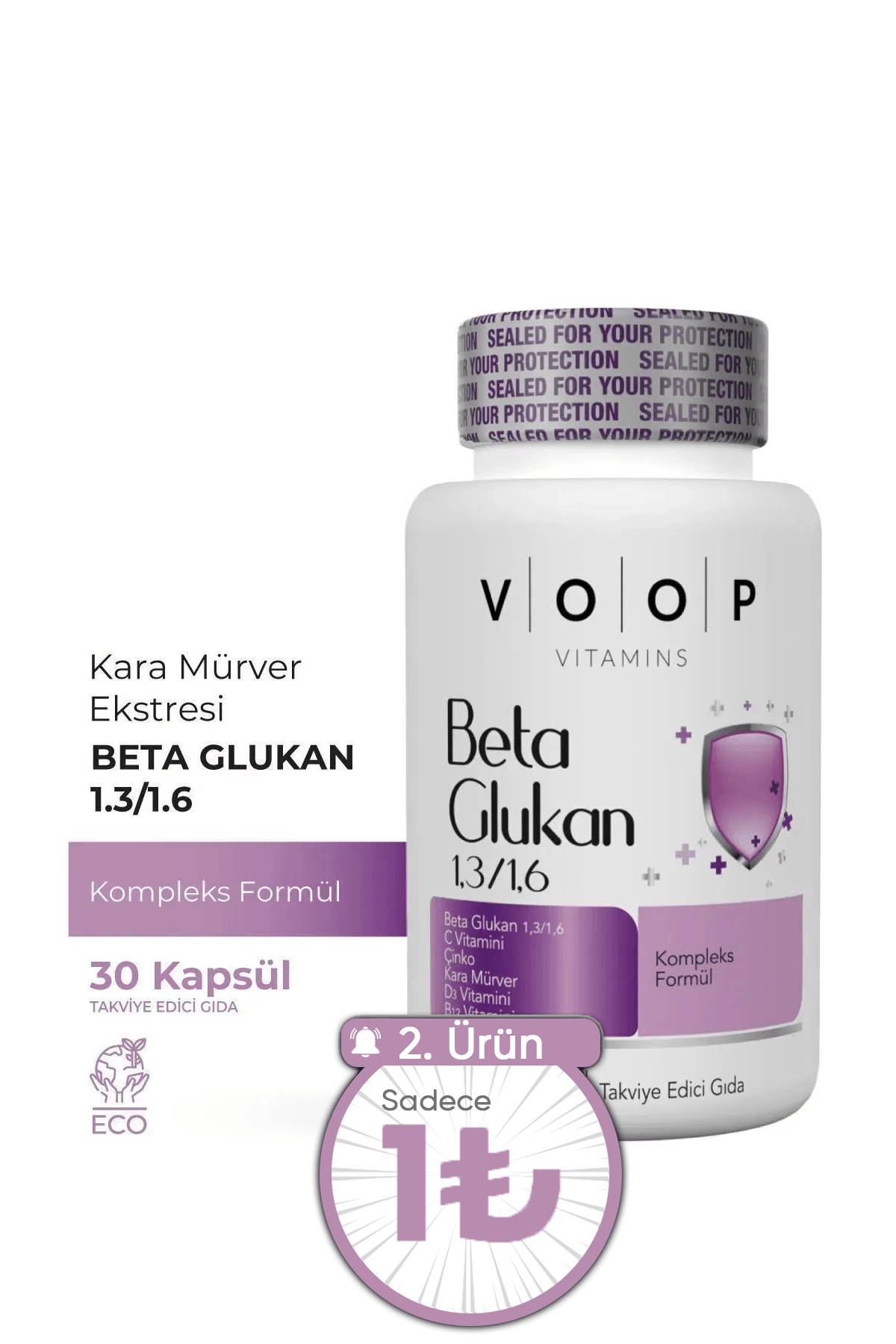 Beta Glukan Kara Mürver, C Vitamini, Çinko | Bağışıklık Sistemi Güçlendirici - 30 Kapsül