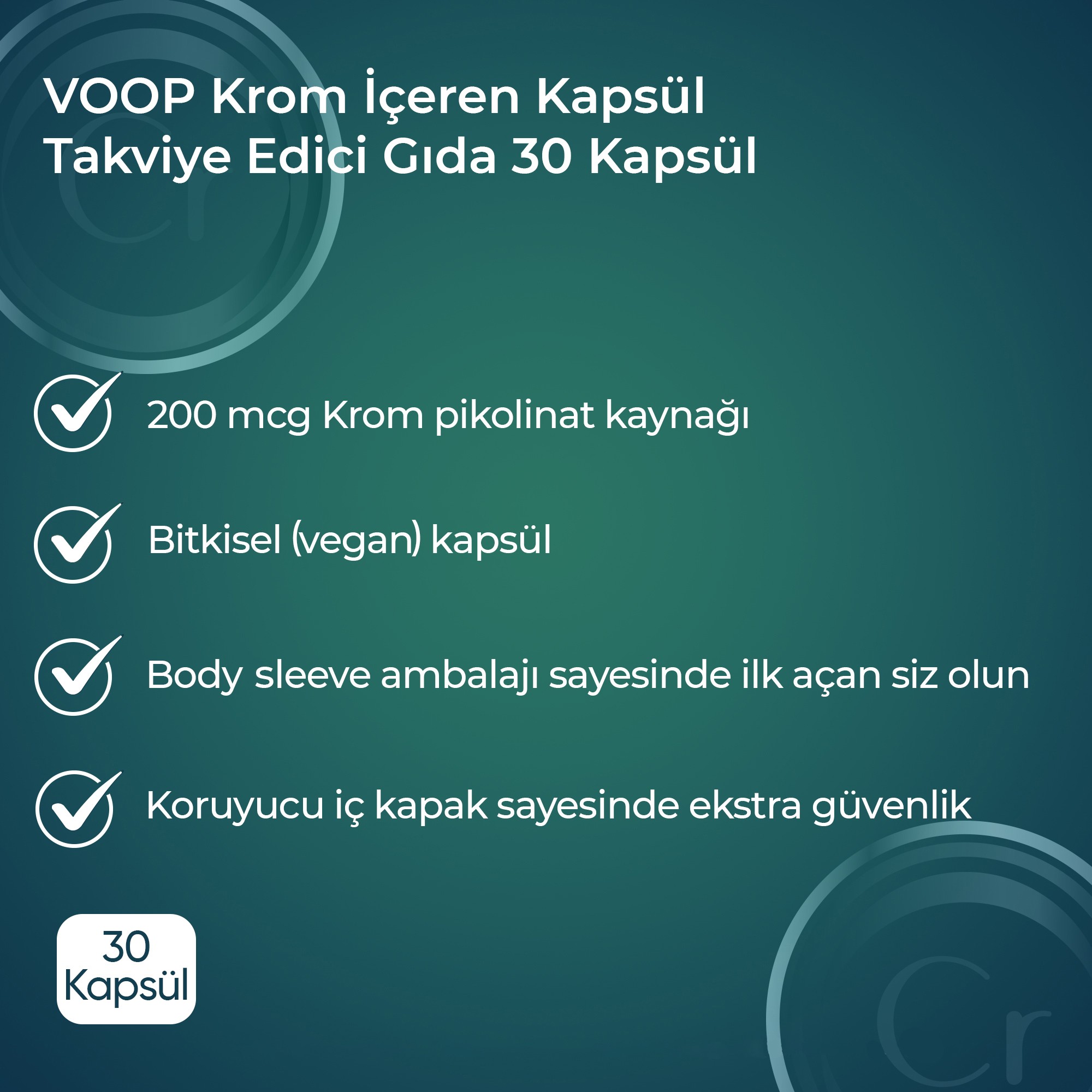 Krom Pikolinat 200 µg(MİKRO GRAM) | Metabolizmaya Katkı - 30 Bitkisel Kapsül