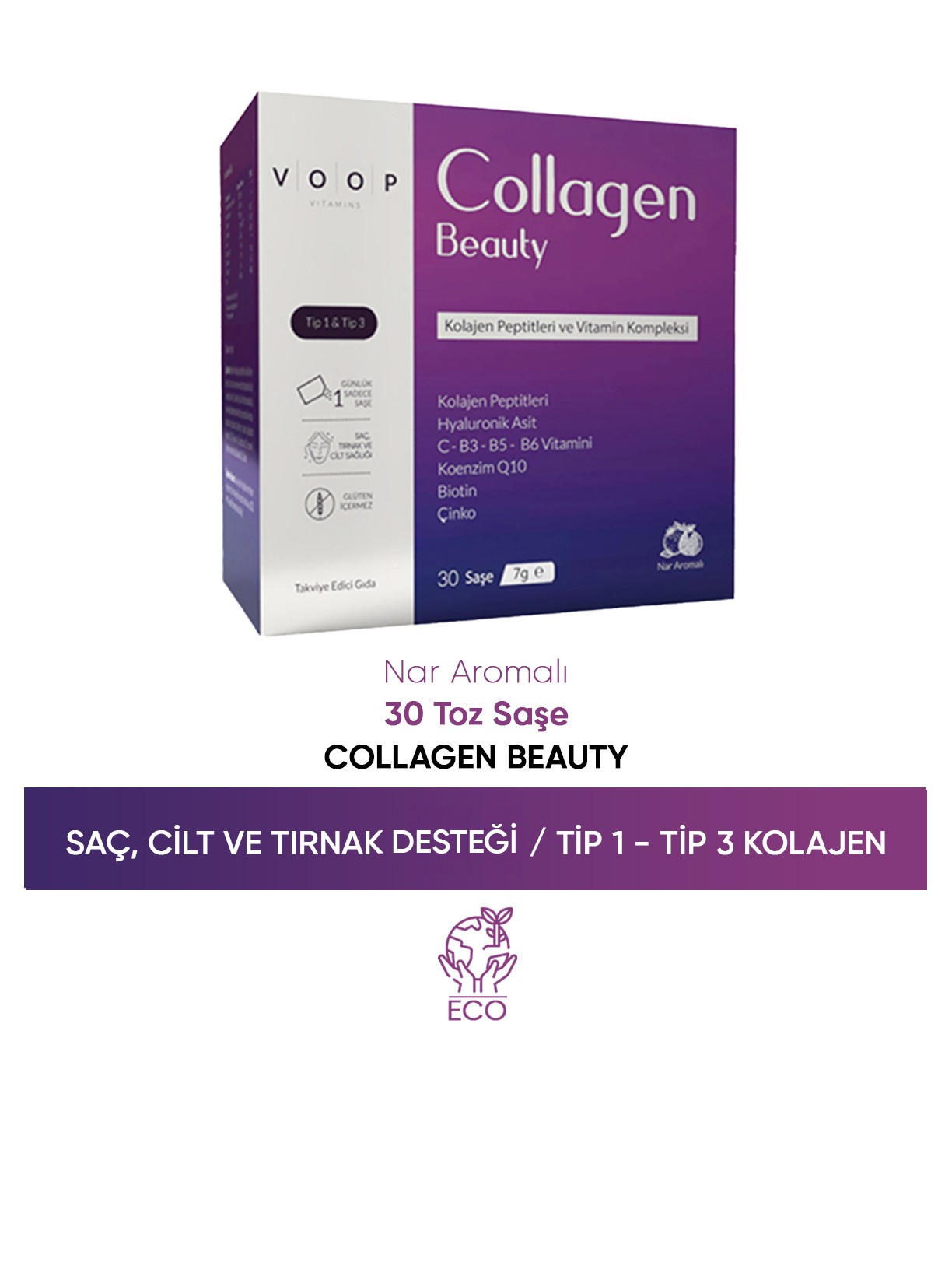 Collagen Beauty Yüksek Biyoaktif Hidrolize Tip 1 & Tip 3 Kolajen | 30 Toz Saşe