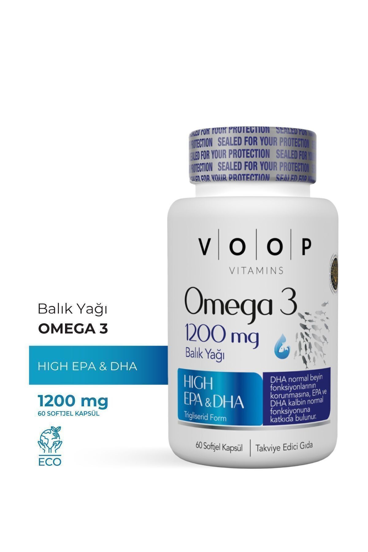 Omega 3 Balık Yağı Yüksek EPA & DHA | Beyin Desteği - 1200 mg 60 Kapsül