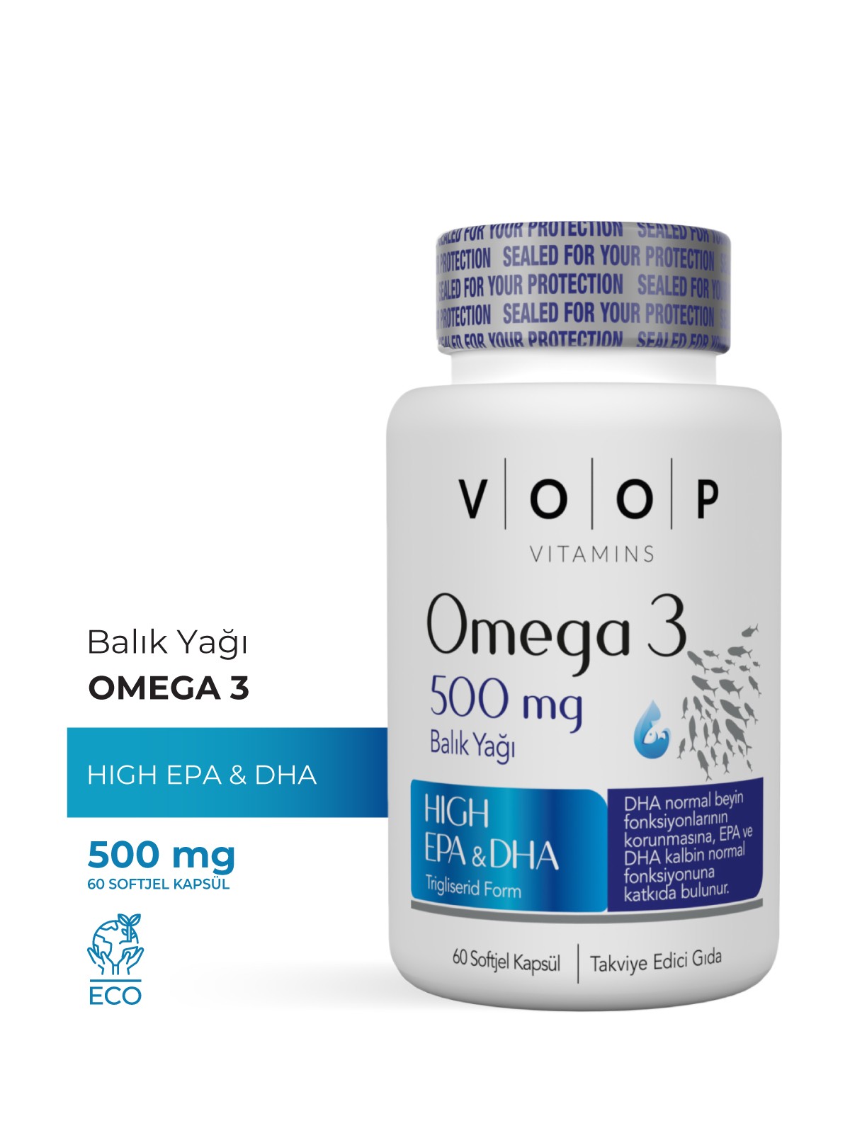 Omega 3 Balık Yağı Yüksek EPA & DHA | Beyin Desteği - 500 mg 60 Kapsül