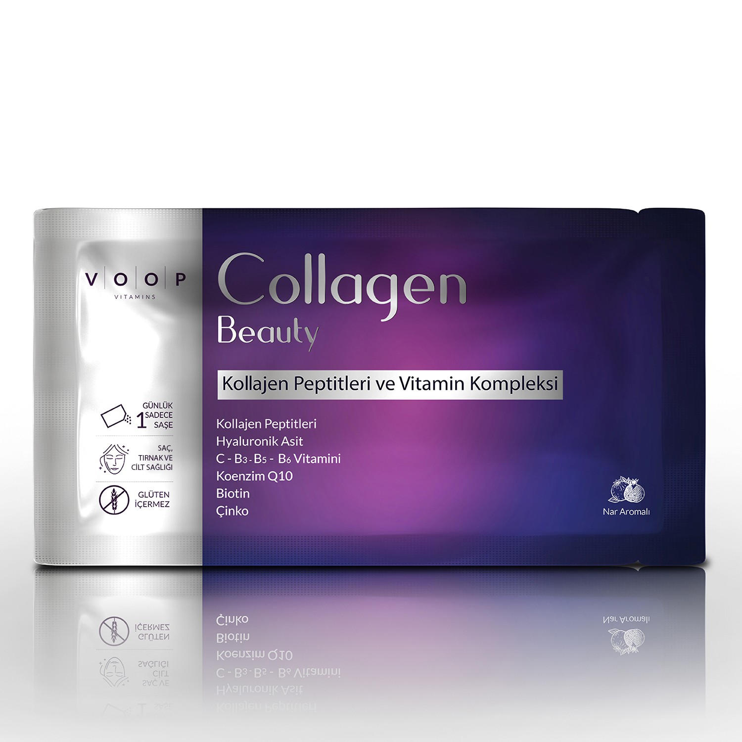 Collagen Beauty Yüksek Biyoaktif Hidrolize Tip 1&3 Kolajen | %100 Saf ve Doğal Nar Aromalı Toz Saşe - 10 Adet