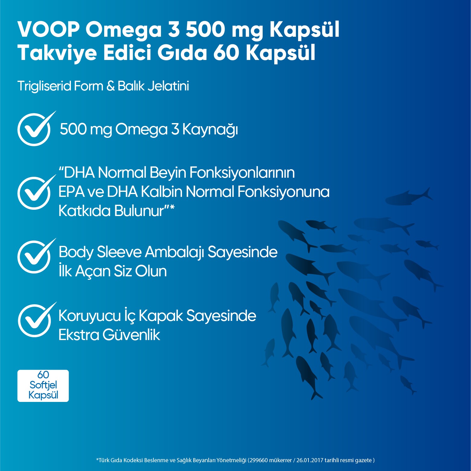 Omega 3 Balık Yağı Yüksek EPA & DHA | Beyin Desteği - 500 mg 60 Kapsül