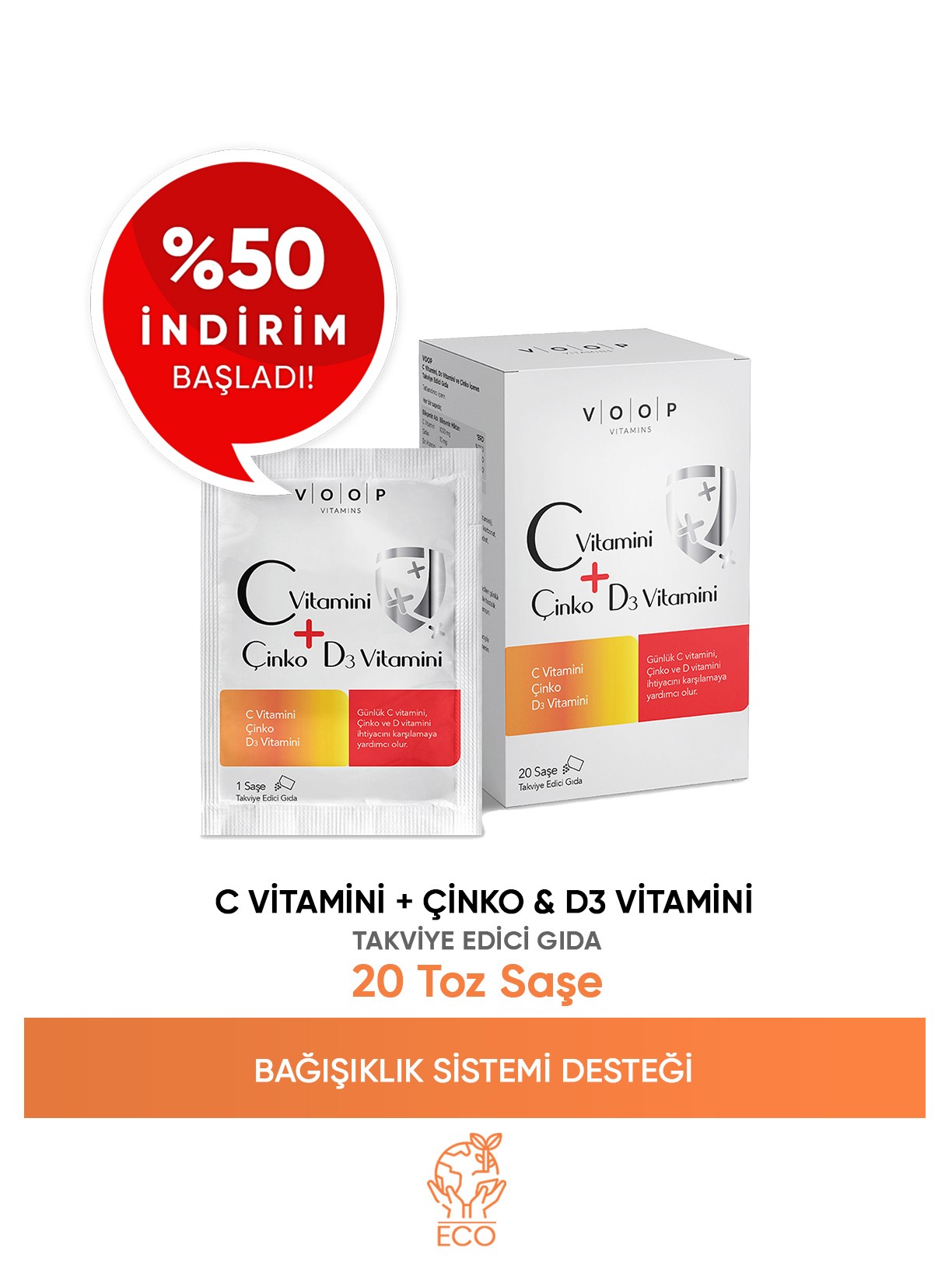 C Vitamini, D3 Vitamini ve Çinko 20 Saşe