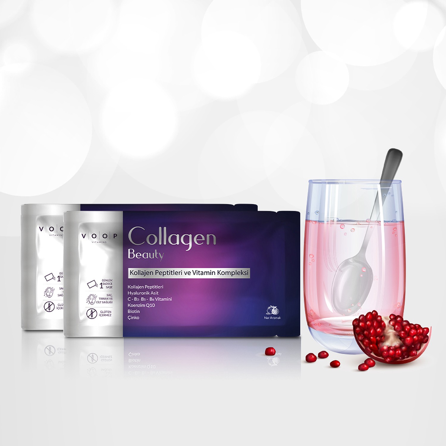 Collagen Beauty Yüksek Biyoaktif Hidrolize Tip 1&3 Kolajen | %100 Saf ve Doğal Nar Aromalı Toz Saşe - 10 Adet