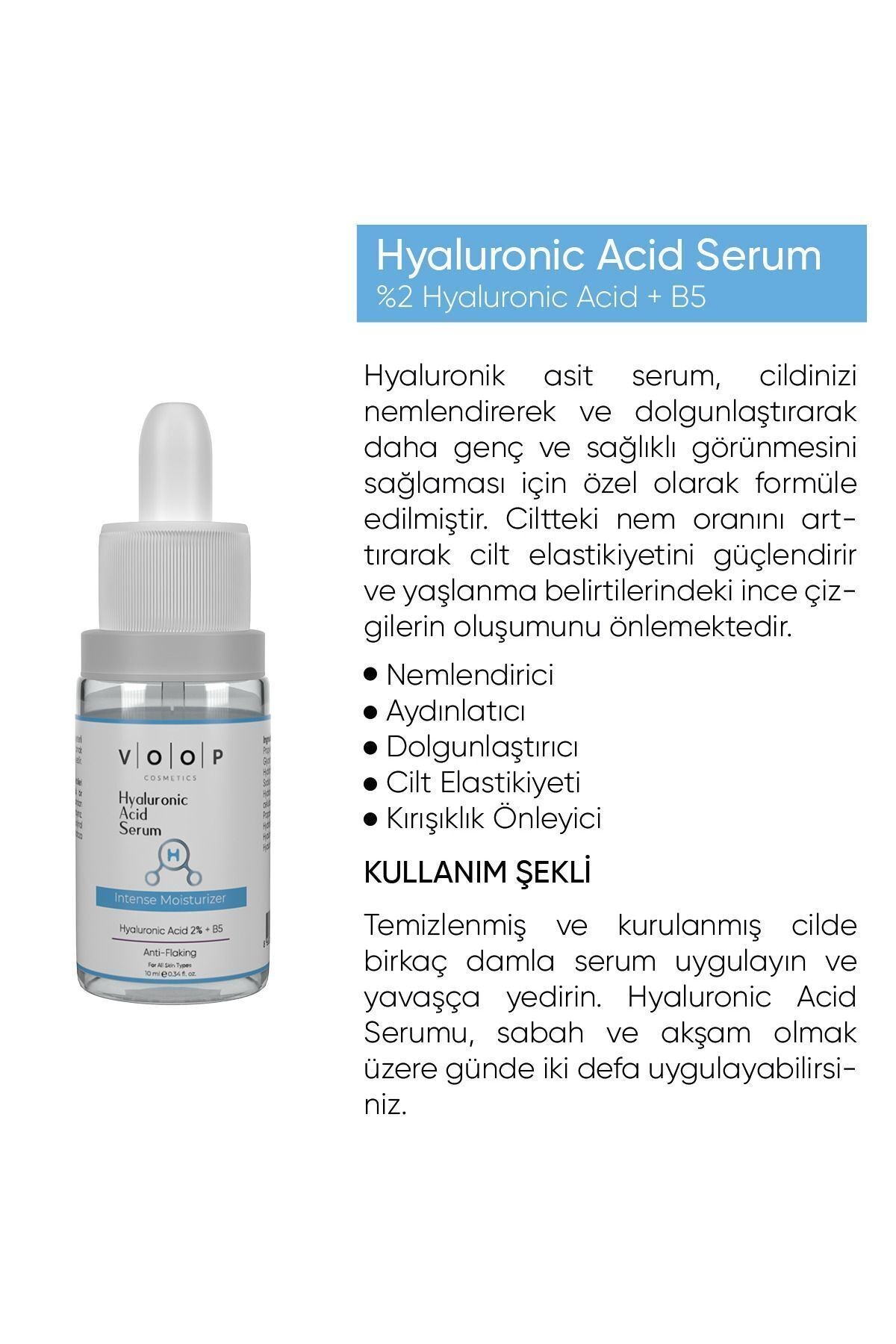 Derinlemesine Yoğun Yüz Nemlendirici Serum - 10 ml | %2 Hyaluronic Acid, B5 Hyaluronik Asit