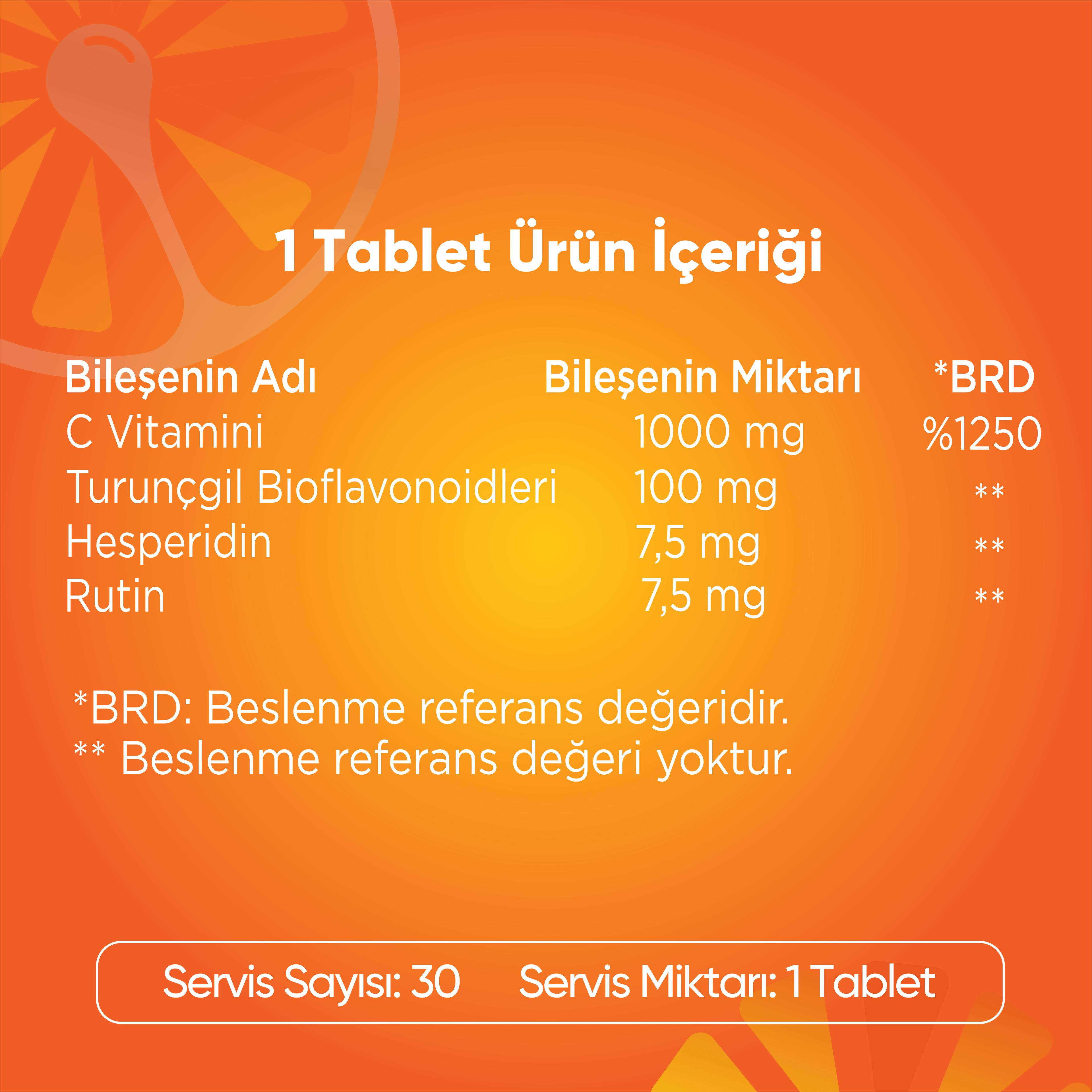 C Vitamini 1000 Mg | Bağışıklık Sistemi Destekleyici  - 30 Tablet