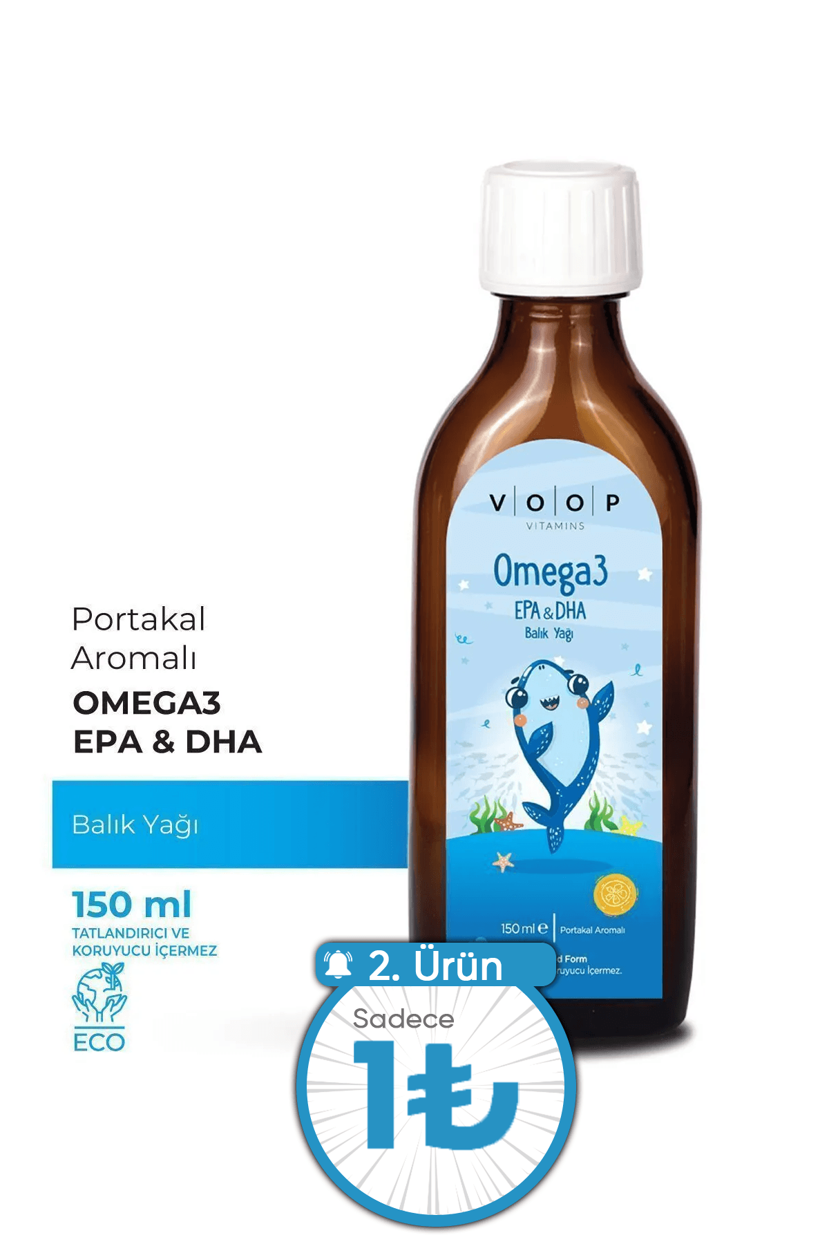 Omega 3 Balık Yağı Portakal Aromalı Şurup | Çocuklar İçin Balık Yağı Desteği  - 150 ml