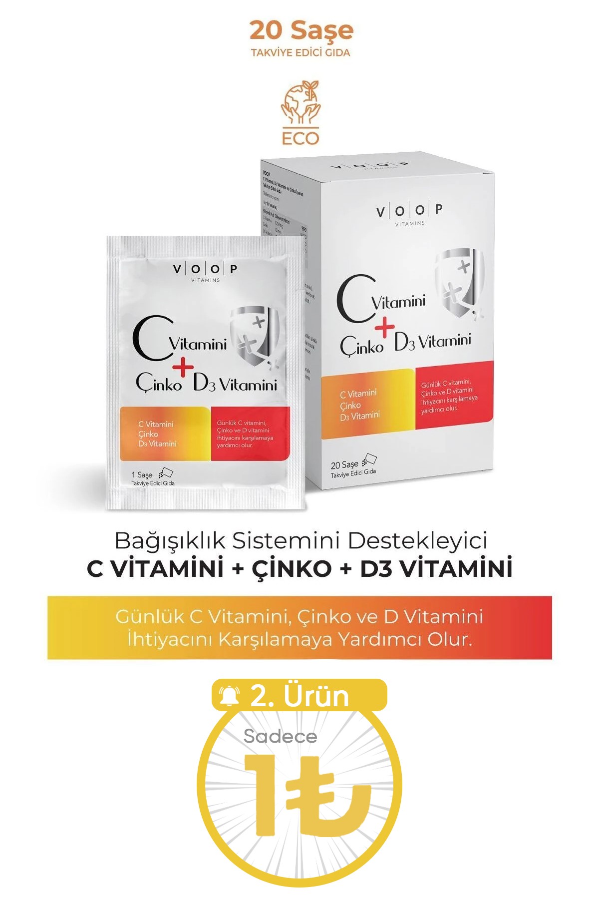 C Vitamini + Çinko & D3 Vitamini | Günlük Vitamin Takviyesi - 20 Toz Saşe