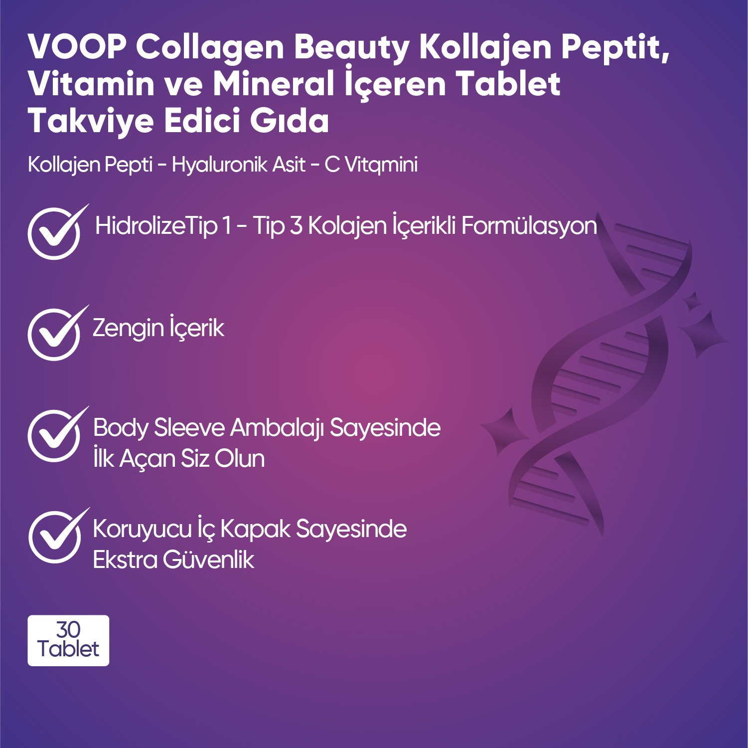 Collagen Beauty Tip 1 ve Tip 3 | Saç, Cilt ve Tırnak Desteği - 30 Tablet