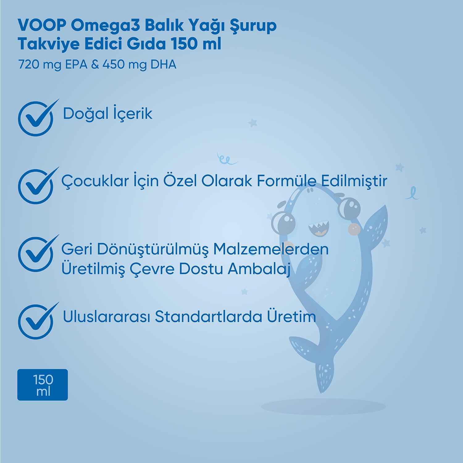 Omega 3 Balık Yağı Portakal Aromalı Şurup | Çocuklar İçin Balık Yağı Desteği  - 150 ml