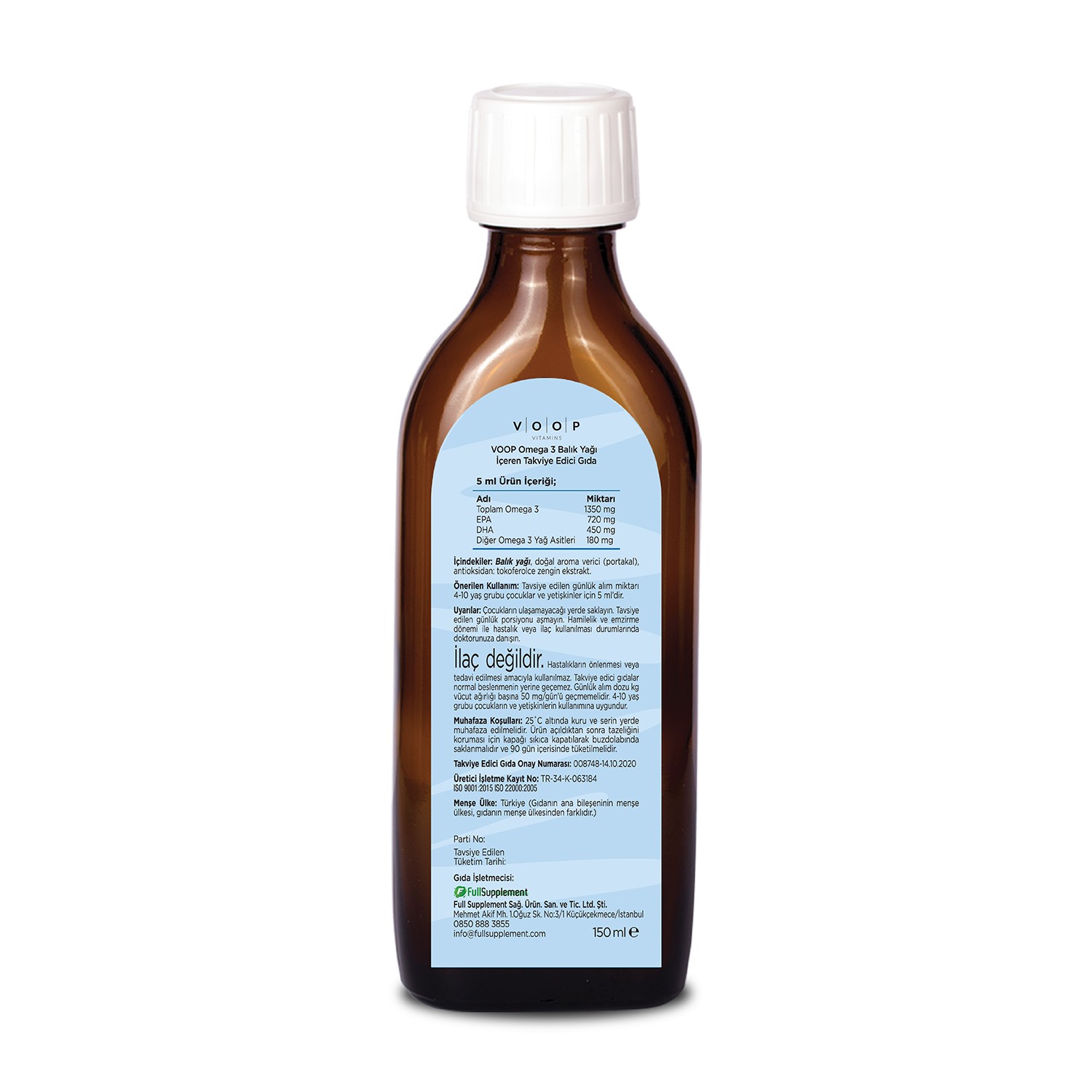 Omega 3 Balık Yağı Portakal Aromalı Şurup | Çocuklar İçin Balık Yağı Desteği  - 150 ml