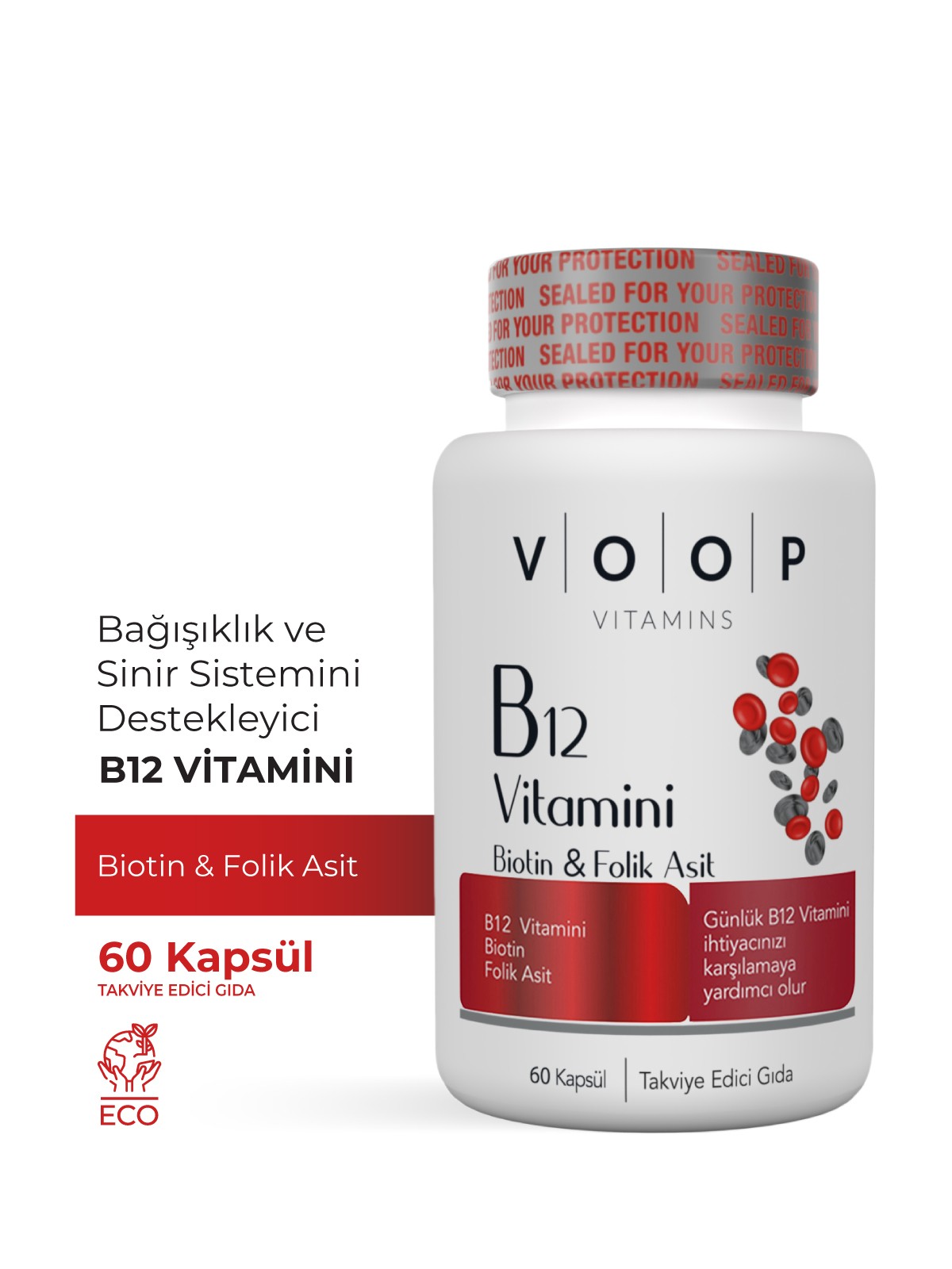 B12 Vitamini | Sinir Sistemi ve Kırmızı Kan Hücre Oluşumu Desteği | 60 Kapsül