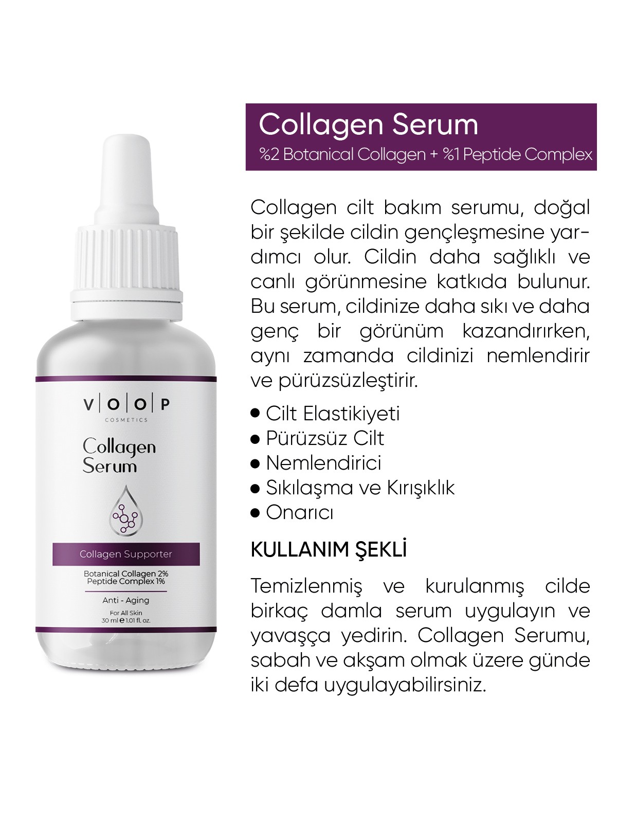 Yaşlanma Karşıtı & Cilt Elastiği Destekleyici Collagen Serum | Canlı Cilt Görünümü - 30 ml