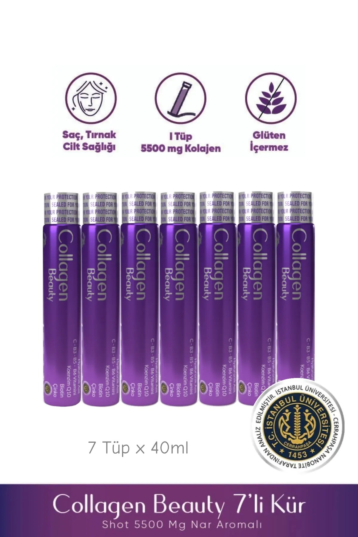 Collagen Beauty Yüksek Biyoaktif Hidrolize Tip 1&3 Kolajen | %100 Saf ve Doğal Nar Aromalı Shot - 7 Tüp