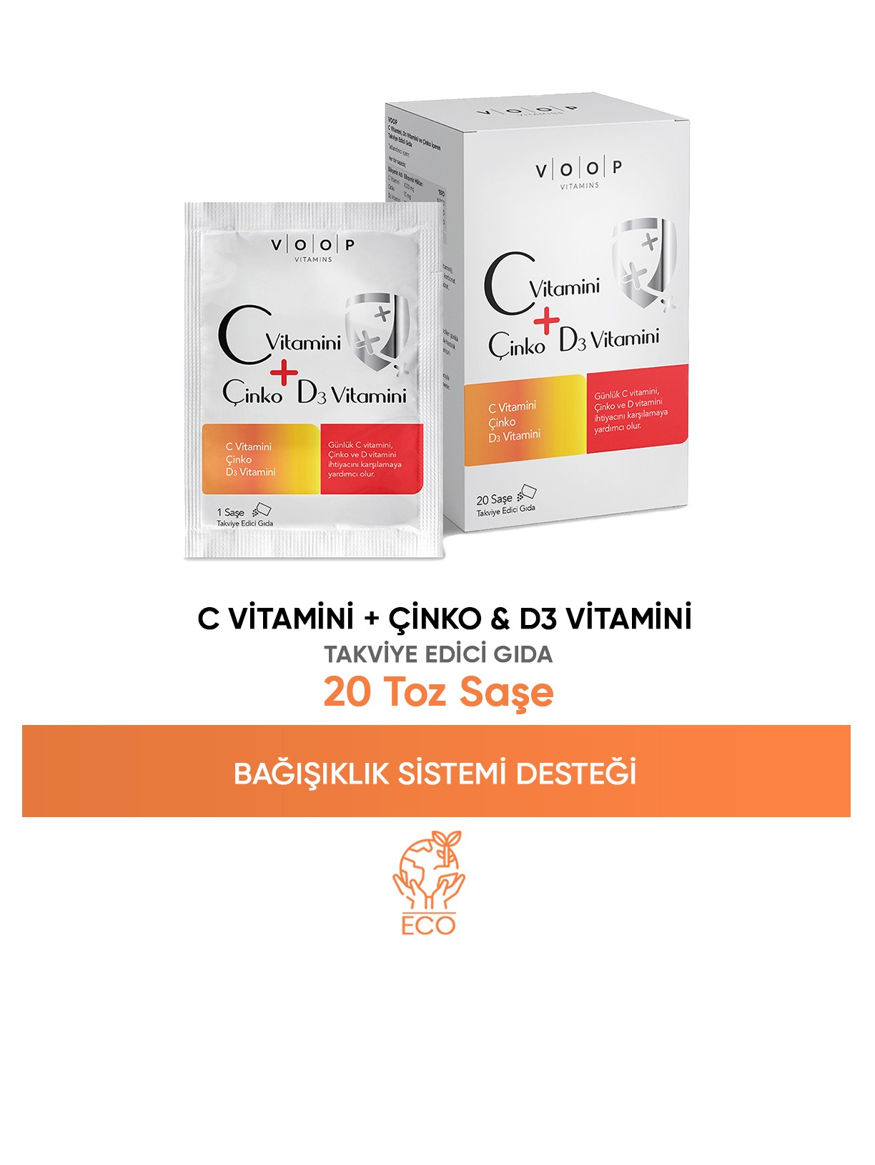 C Vitamini, D3 Vitamini ve Çinko 20 Saşe