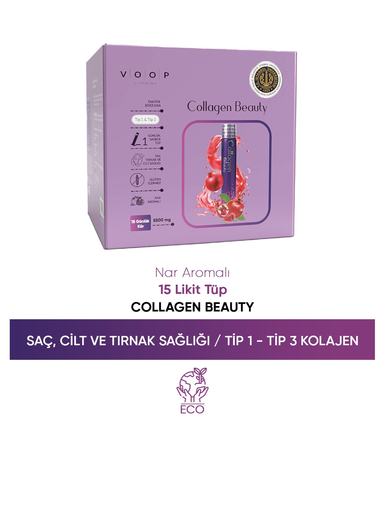 Collagen Beauty Yüksek Biyoaktif Hidrolize Tip 1 & Tip 3 Kolajen  | 15 Tüp