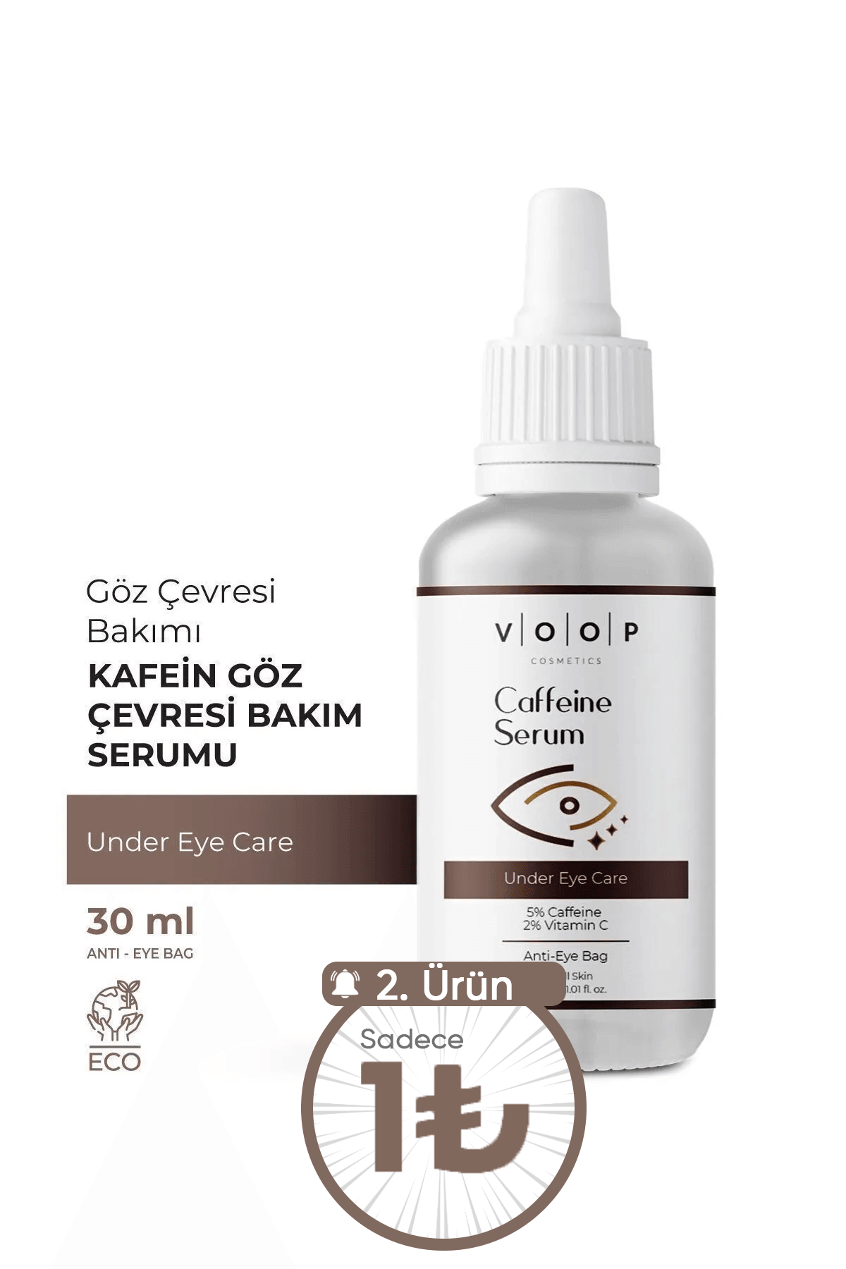 Göz Çevresi Bakımı Kafein Serum Göz Altı Morlukları Torbalanma Karşıtı 30 ml 5%caffeine 2%vitamin C