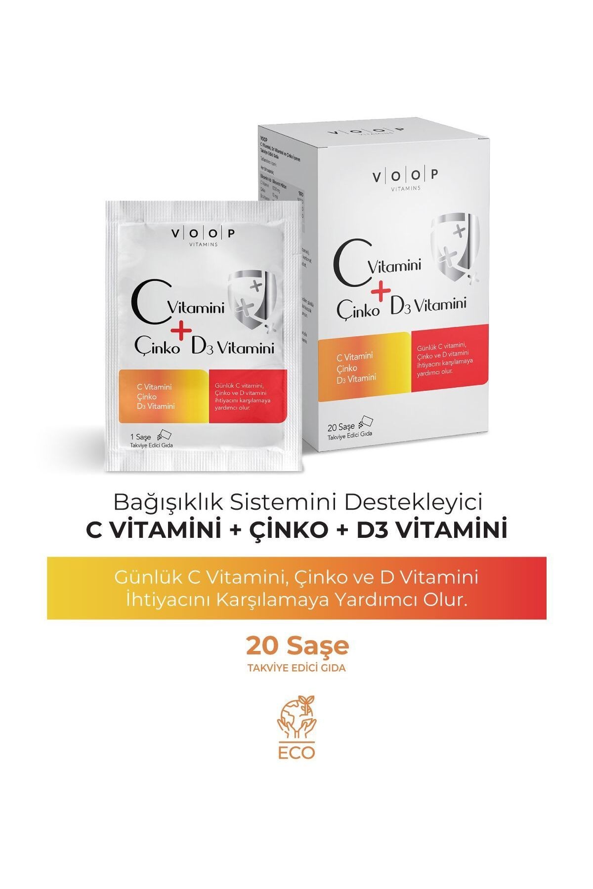 C Vitamini, D3 Vitamini ve Çinko 20 Saşe