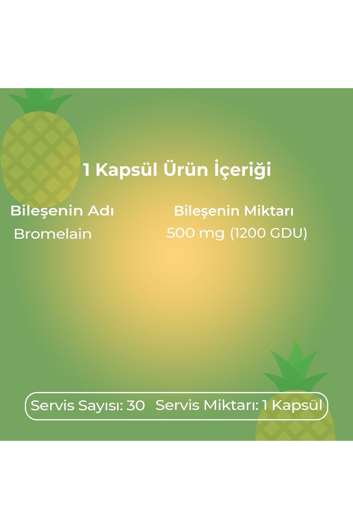 Bromelain Ananas Ekstraktı  - 500 mg | Sindirim Desteği -  30 Bitkisel Kapsül