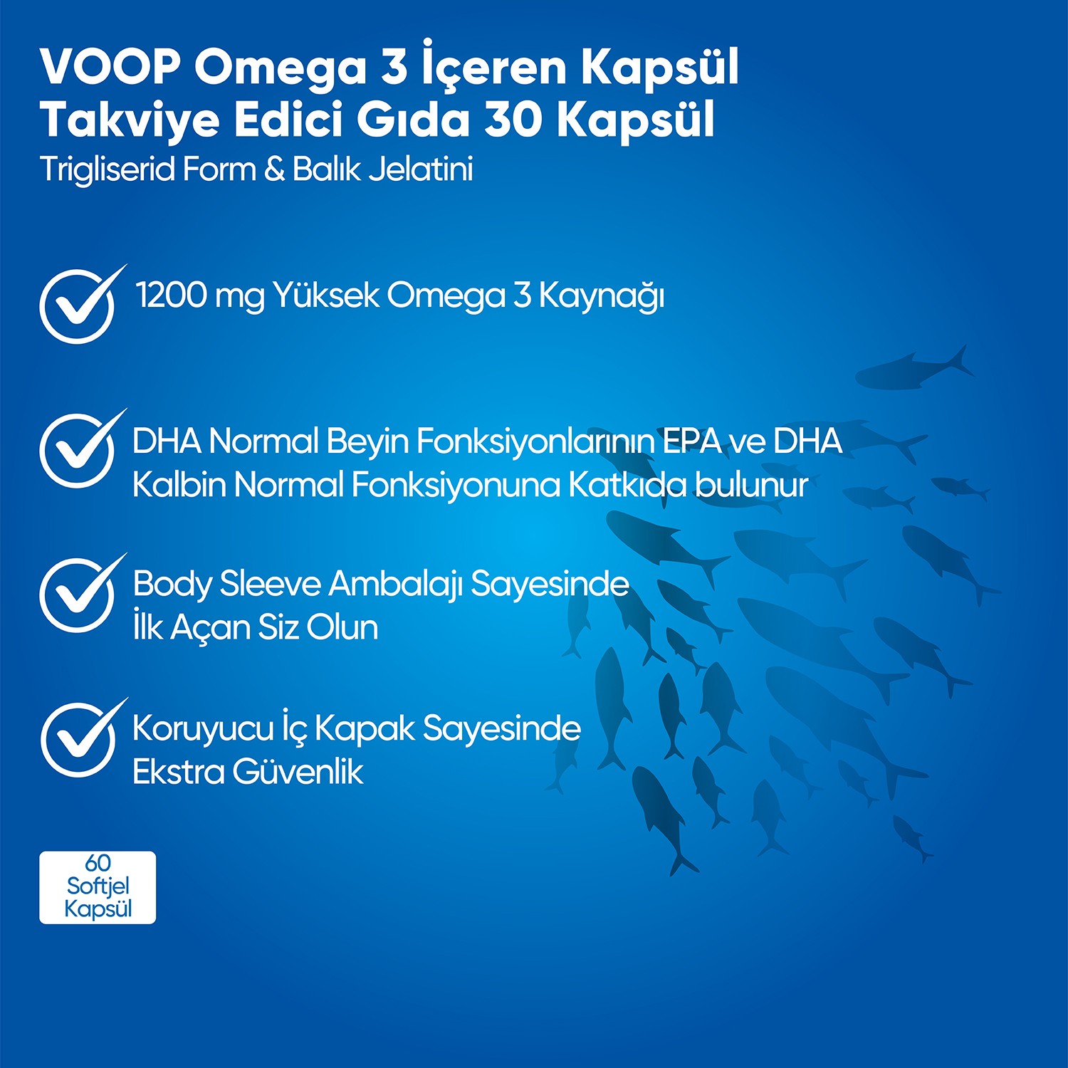 Omega 3 Balık Yağı Yüksek EPA & DHA | Beyin Desteği - 1200 mg 60 Kapsül