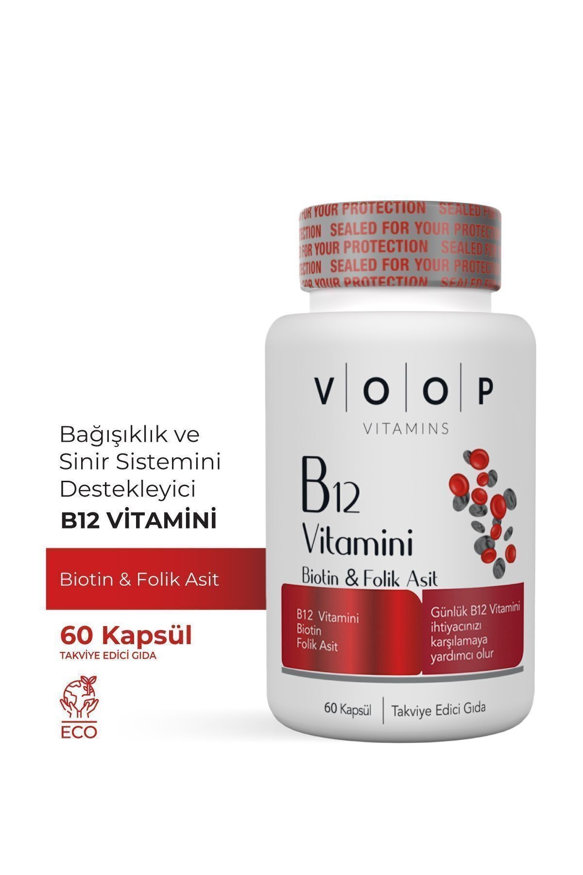 B12 Vitamini | Sinir Sistemi ve Kırmızı Kan Hücre Oluşumu Desteği | 60 Kapsül